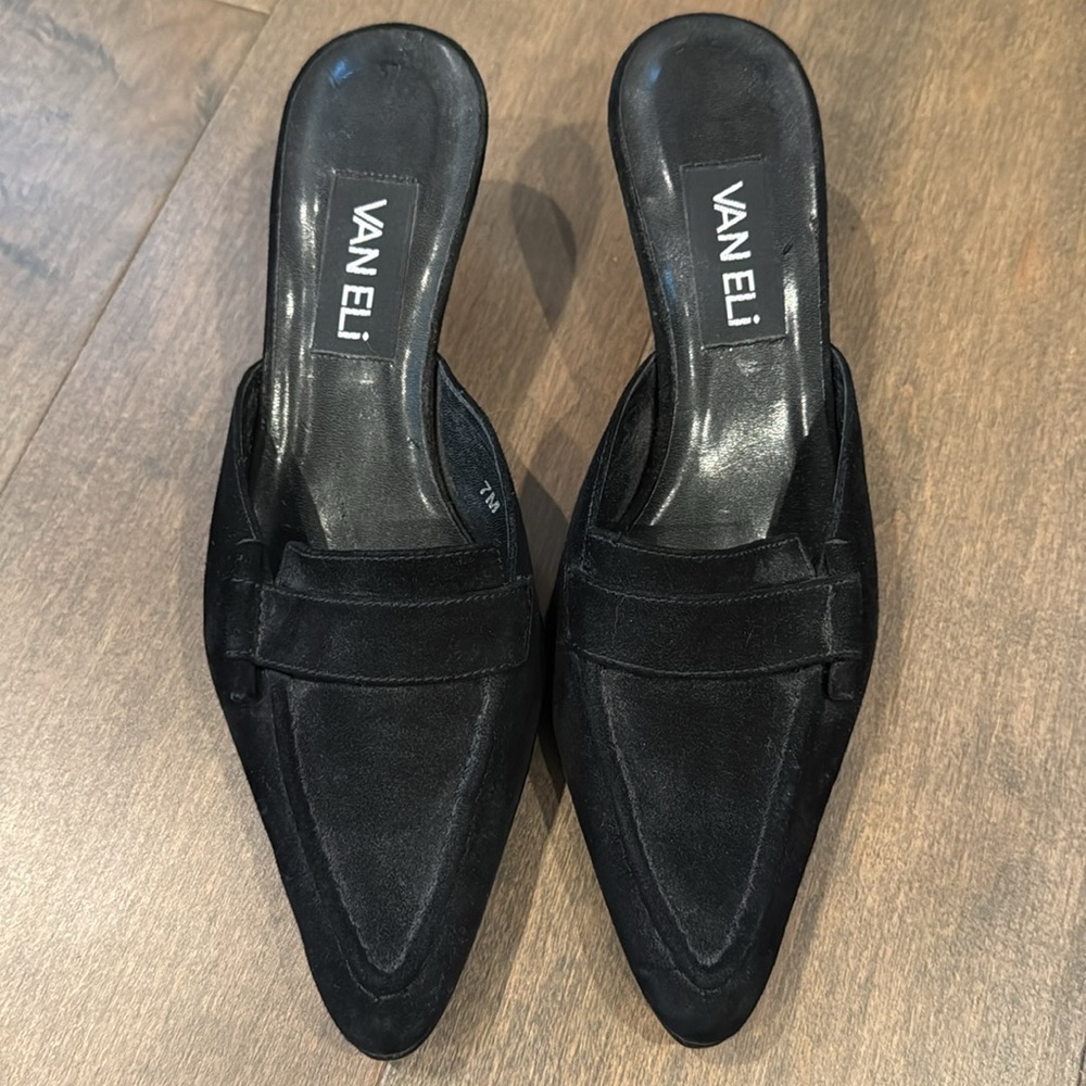 Black Suede Van Eli Mules- worn 1x